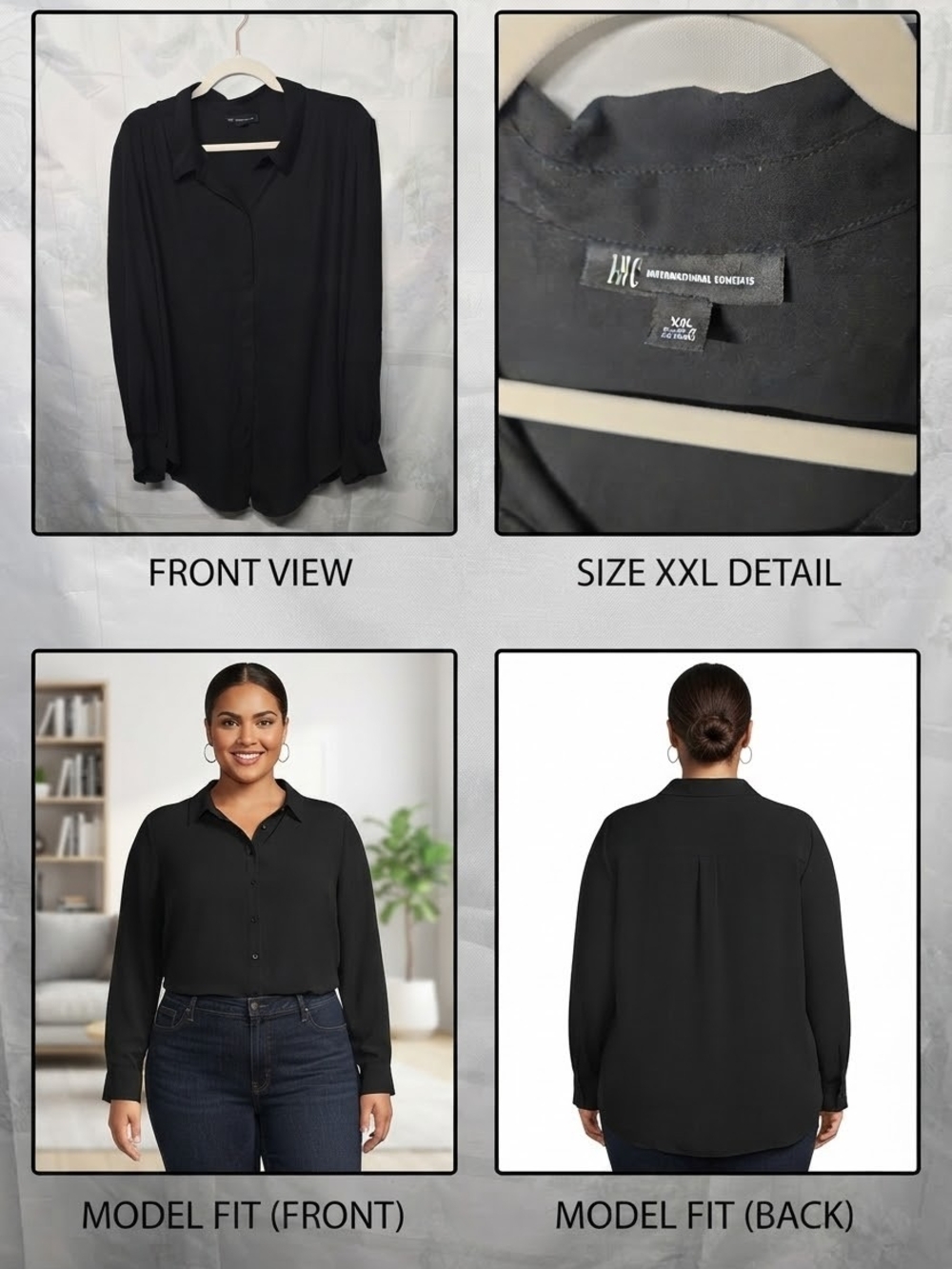 INC International Concepts Black Long-Sleeve Button-Down Shirt